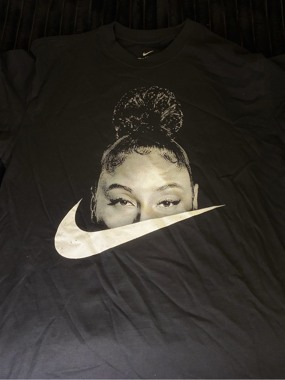 Nike Black Tee with White Swoosh and Portrait Graphic